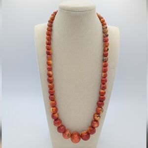 Vintage Apple Coral Beaded 24" Necklace